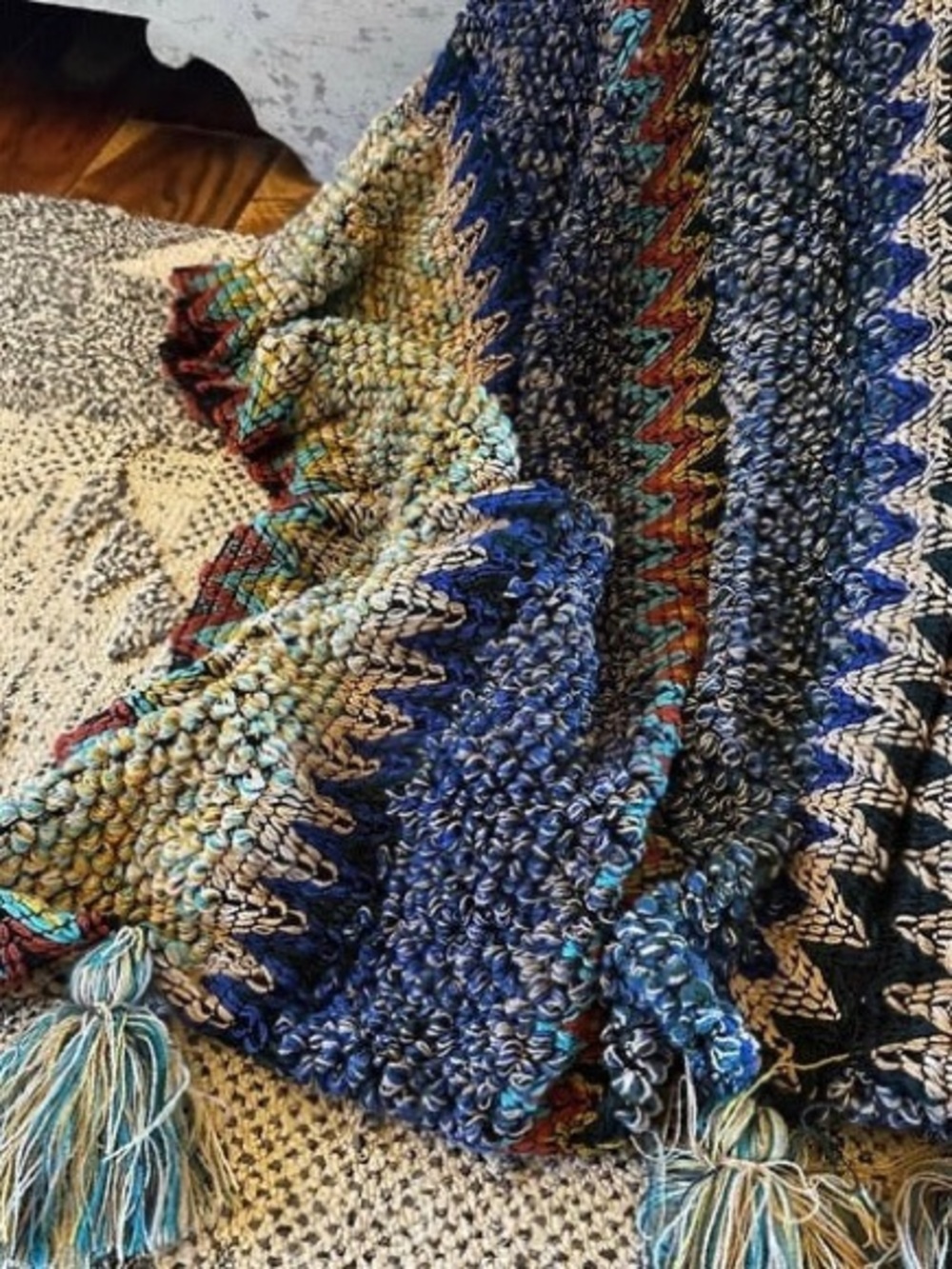 Multicolor Knit Blanket Shawl, Cape, Wrap - Picture 7 of 7